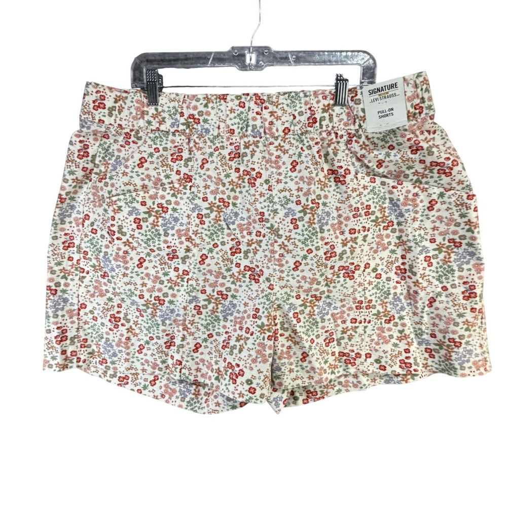 Levis Signature Pull On Shorts Womens 3XL Cream Pink Ditsy‎ Floral Resort Travel